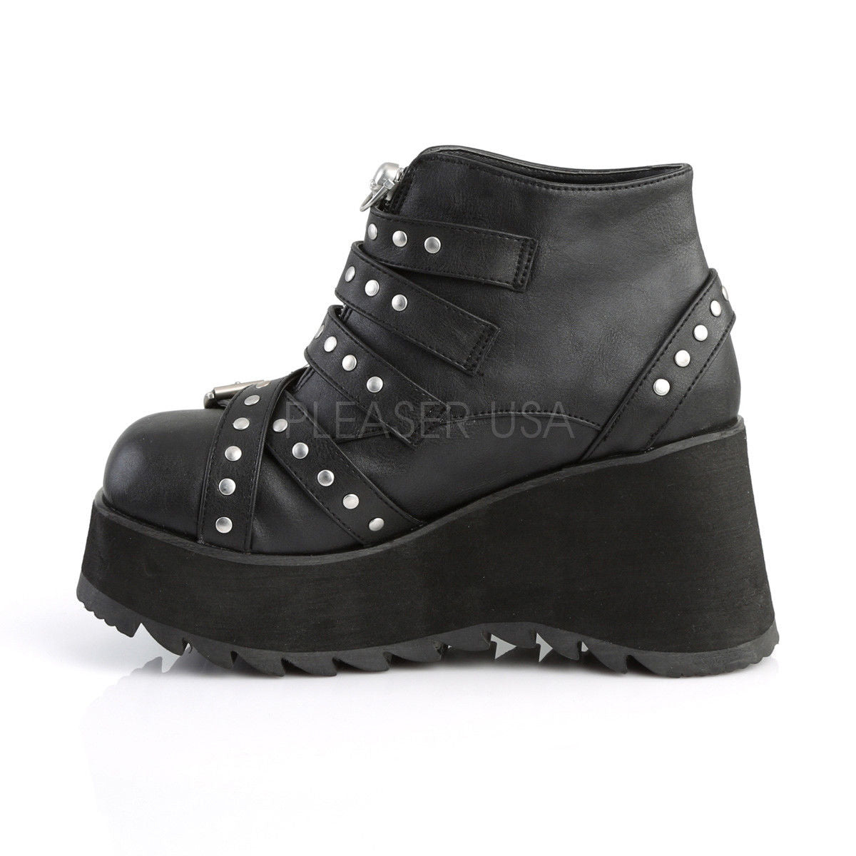 DEMONIA Scene-30 Goth Rocker Skull Zip Studded Buckles Strap Platform Ankle Boot - A Shoe Addiction