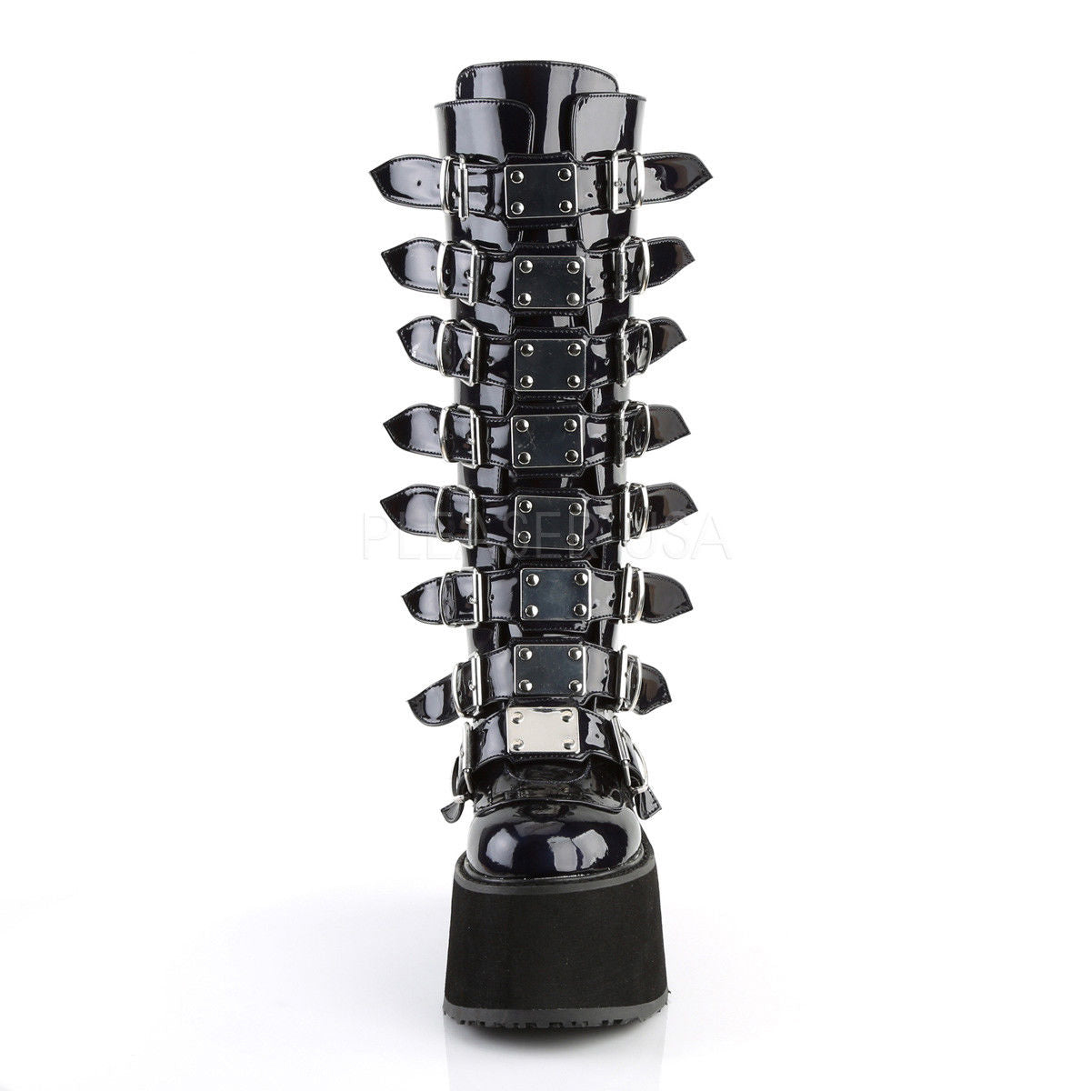 DEMONIA Damned-318 Hologram White Velvet Vegan Leather Goth Spike Buckles Boots - A Shoe Addiction