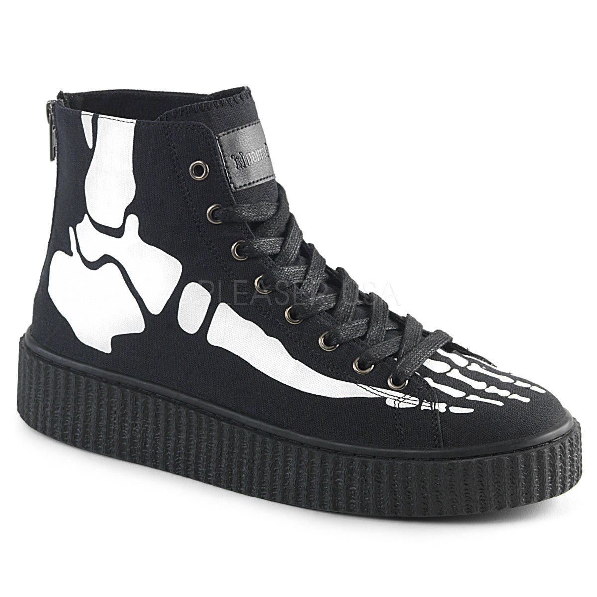 DEMONIA Sneeker-252 Men's Unisex Skeleton X-Ray Bone High Top Creeper Sneakers - A Shoe Addiction
