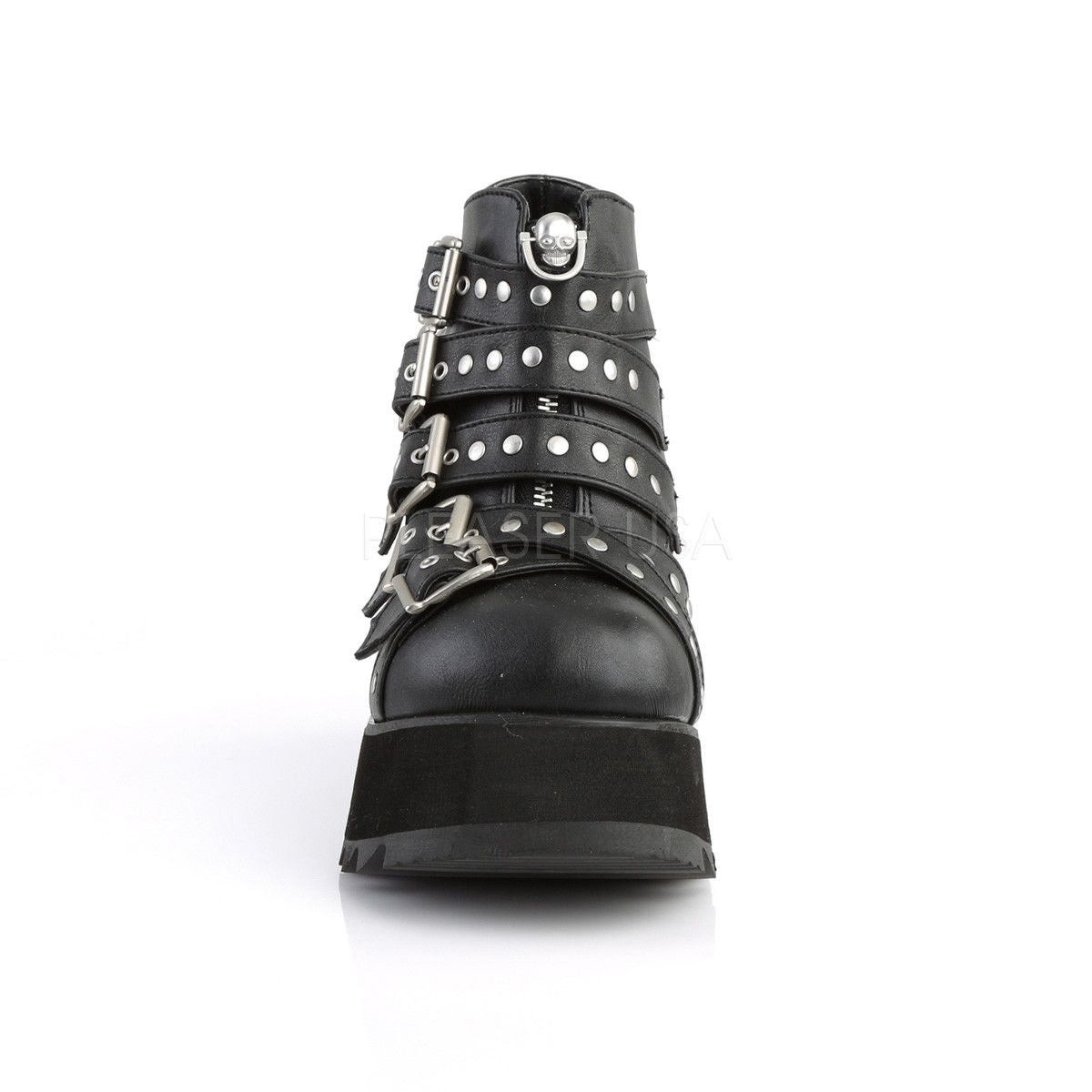 DEMONIA Scene-30 Goth Rocker Skull Zip Studded Buckles Strap Platform Ankle Boot - A Shoe Addiction