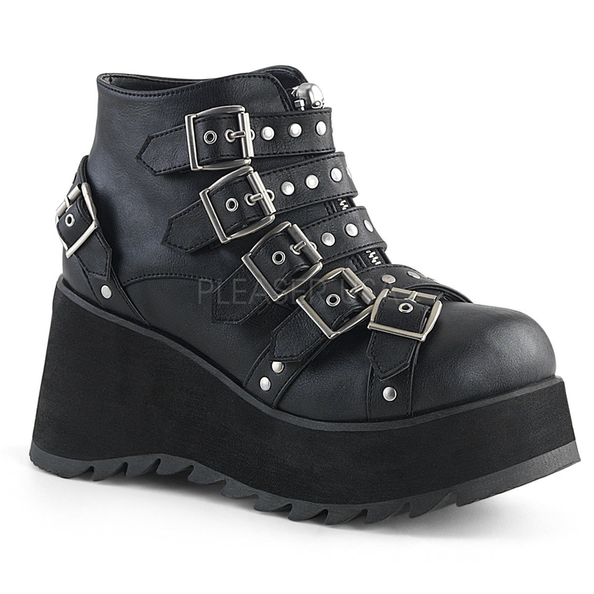 DEMONIA Scene-30 Goth Rocker Skull Zip Studded Buckles Strap Platform Ankle Boot - A Shoe Addiction