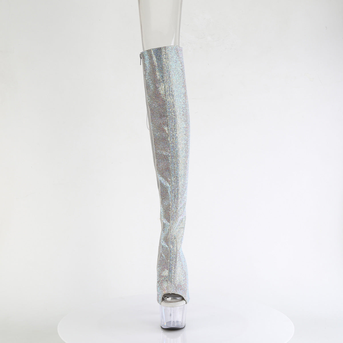 ADORE-3019C-RS - Silver AB Rhinestone-Faux Suede/Clear Thigh Boots