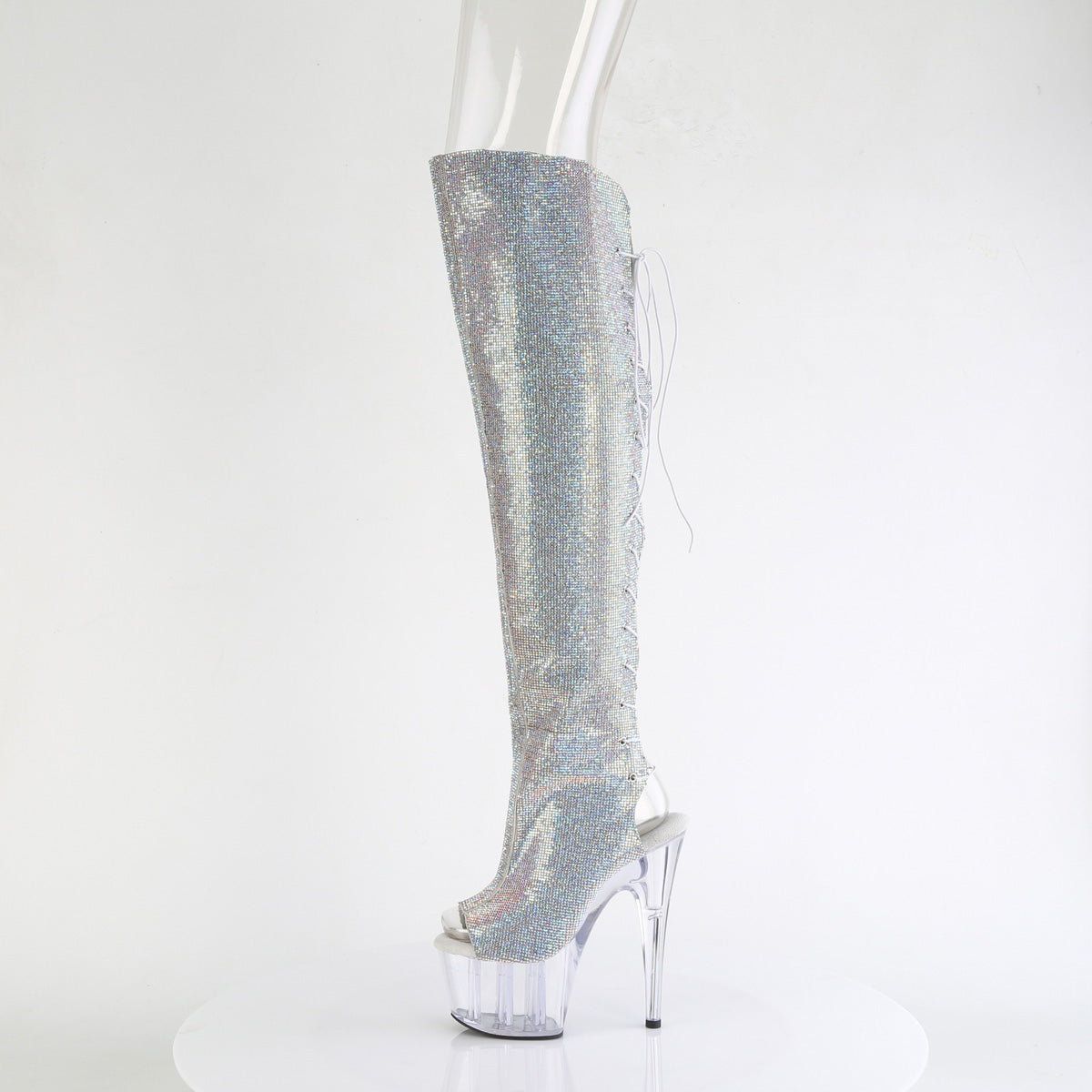 ADORE-3019C-RS - Silver AB Rhinestone-Faux Suede/Clear Thigh Boots
