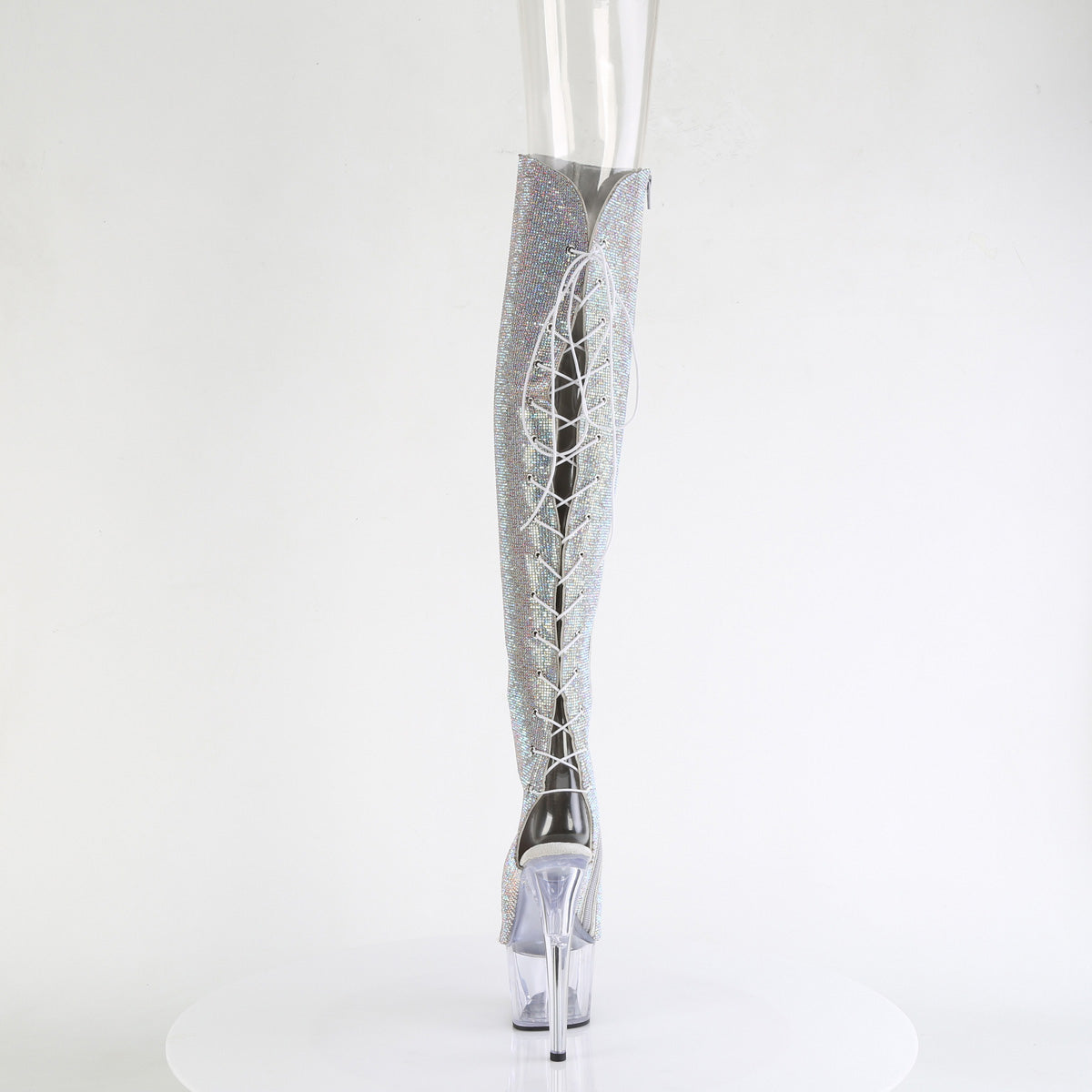 ADORE-3019C-RS - Silver AB Rhinestone-Faux Suede/Clear Thigh Boots