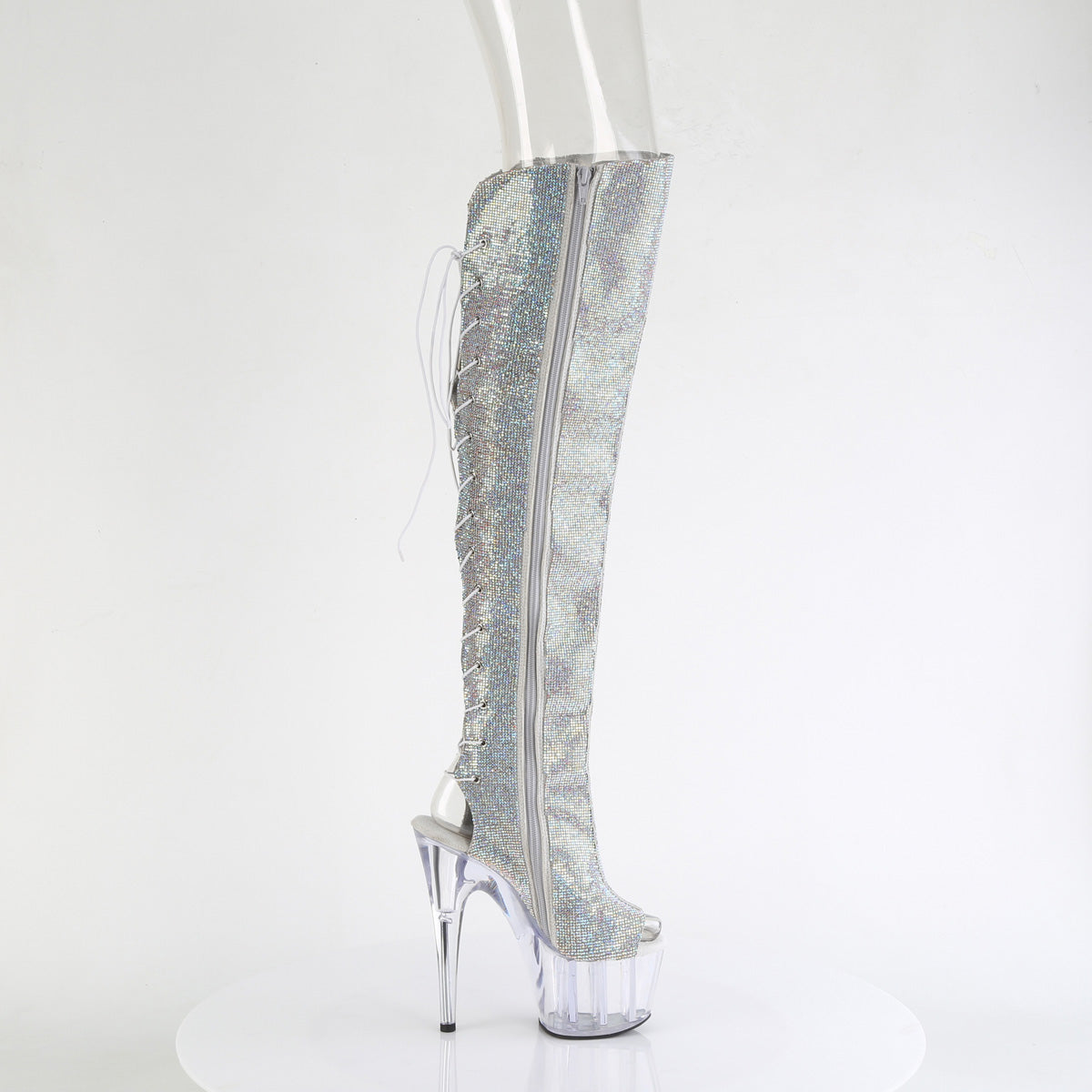 ADORE-3019C-RS - Silver AB Rhinestone-Faux Suede/Clear Thigh Boots