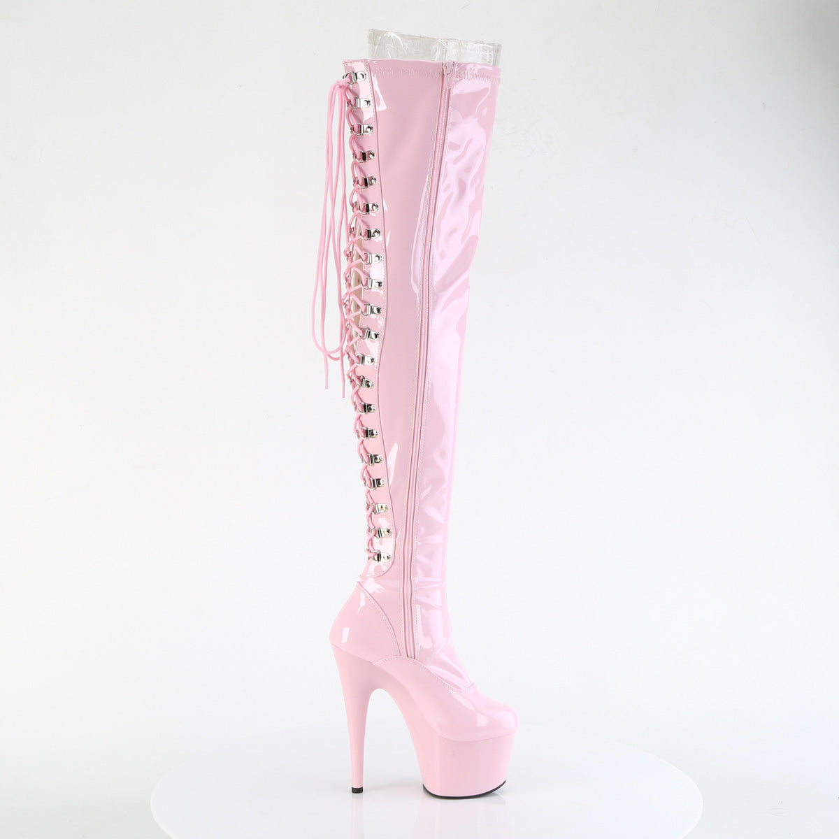 ADORE-3063 - Baby Pink Stretch Patent Thigh Boots