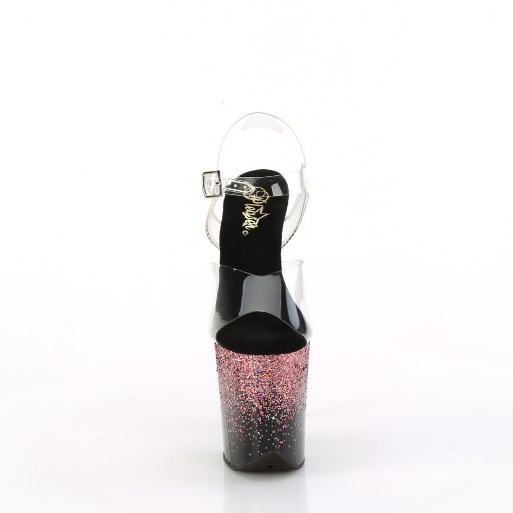 FLAMINGO-808SS - Clear/Black-Pink Multi Glitter Heels