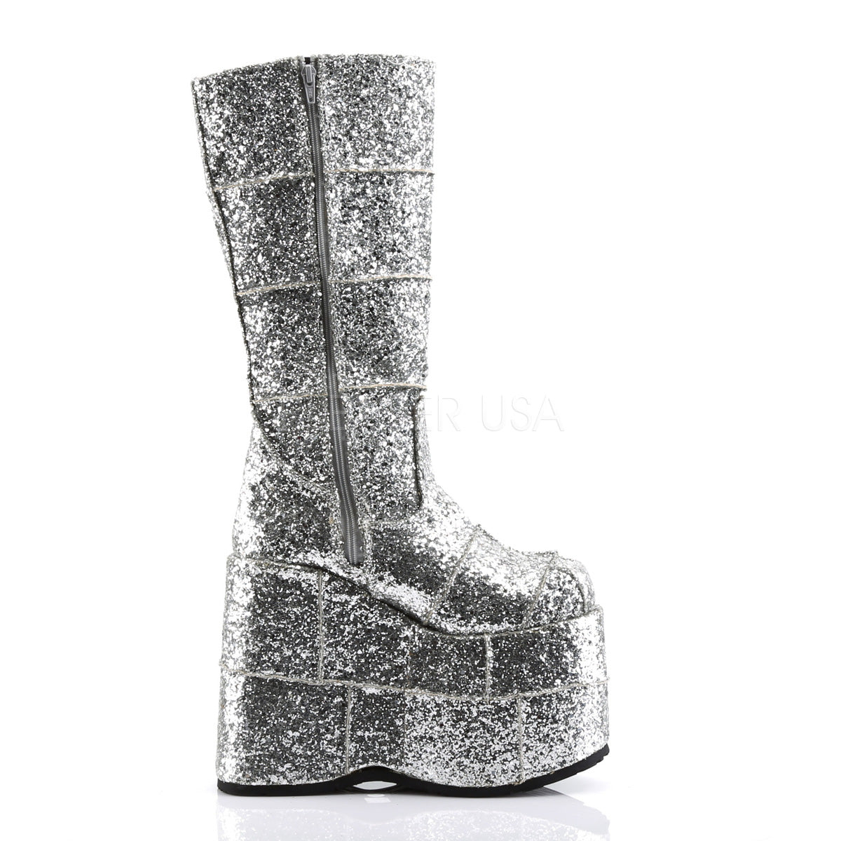 DEMONIA Stack-301G Glitter Men's Unisex Goth Punk Cyber 7" Platform Knee Boots - A Shoe Addiction