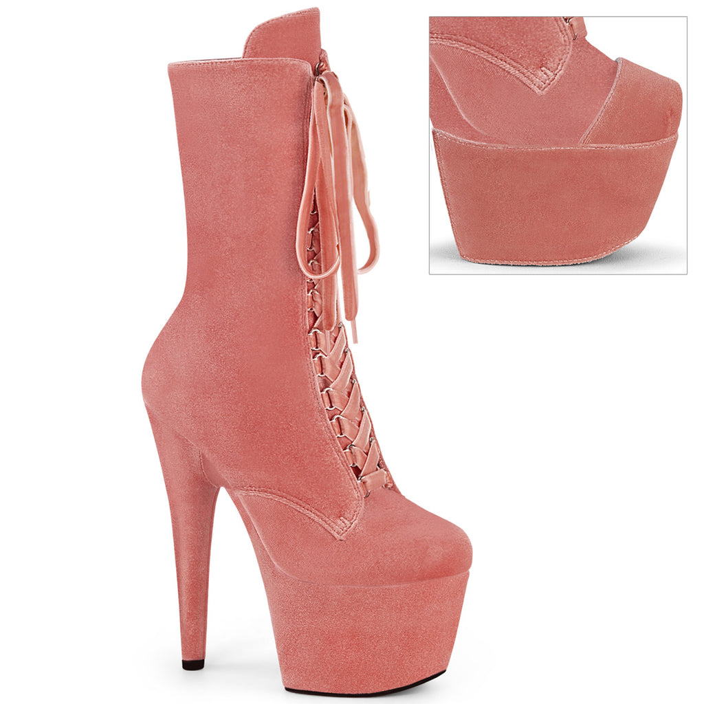 ADORE-1045VEL - Dusty Pink Velvet Boots w/ Matching Protectors
