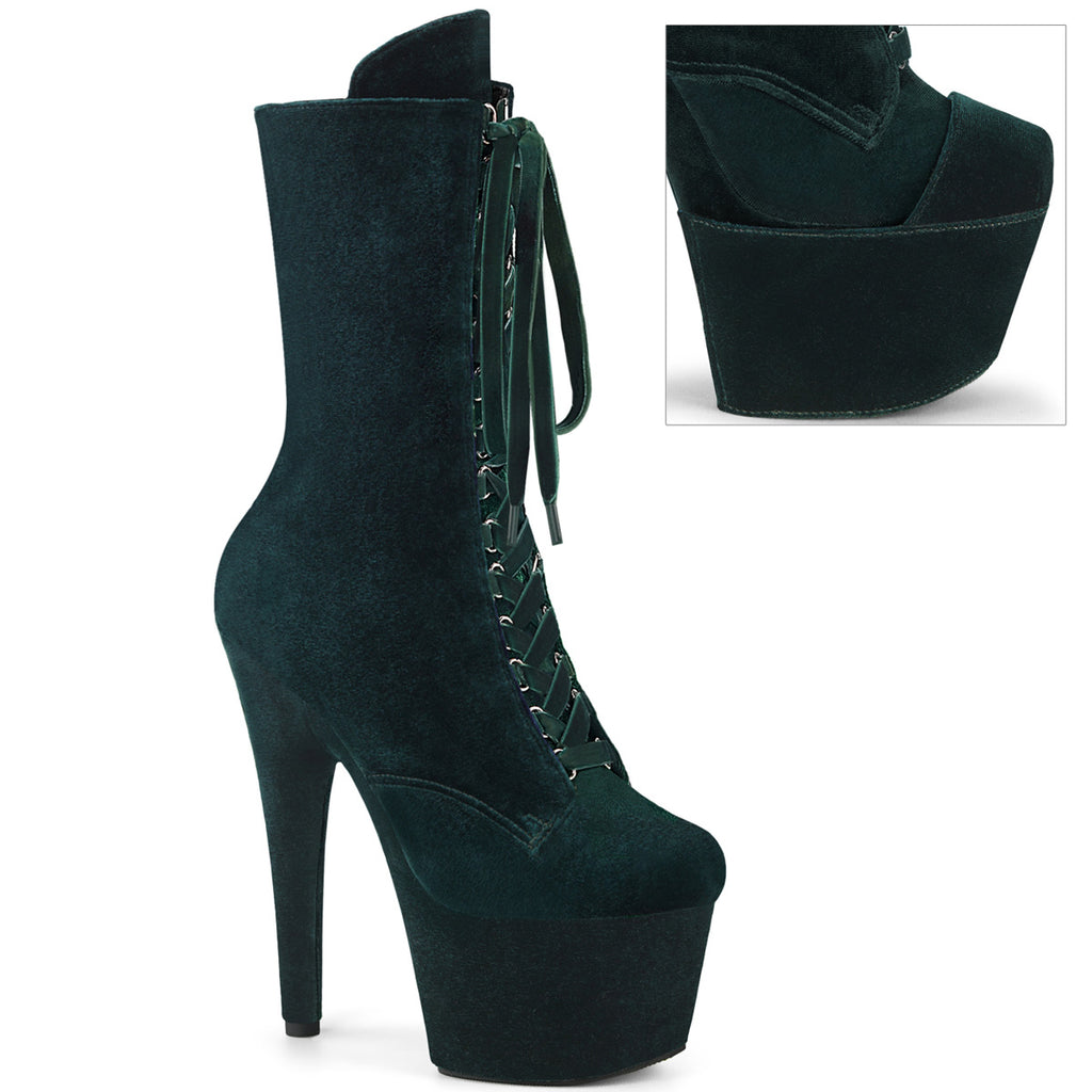 ADORE-1045VEL - Emerald Green Velvet Boots w/ Matching Protectors
