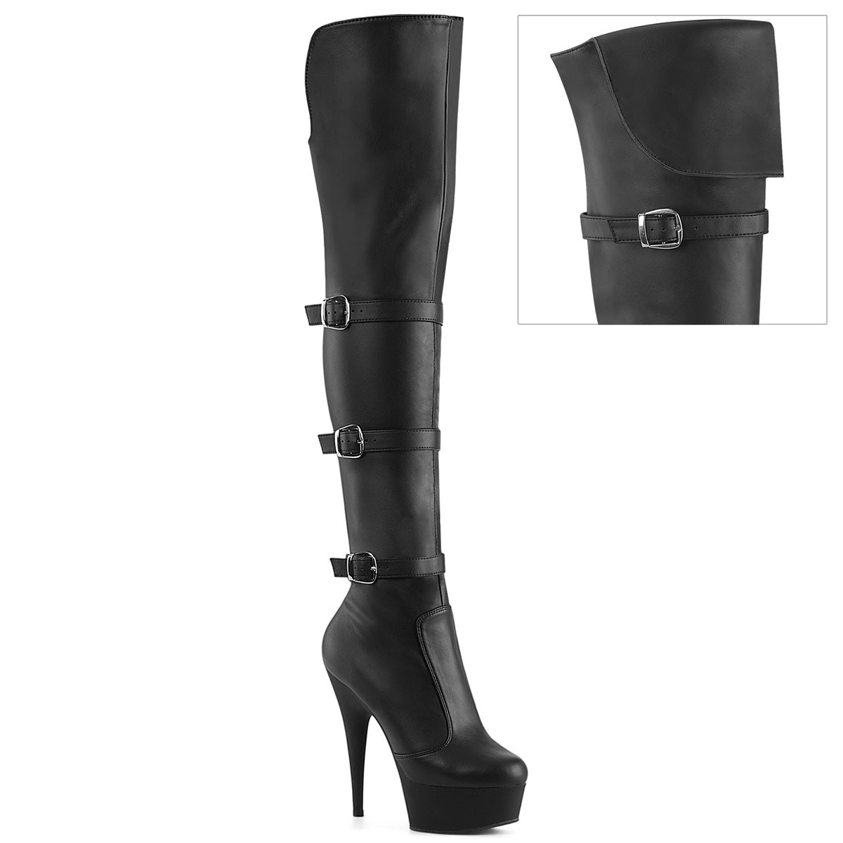 DELIGHT-3018 - Black Stretch Faux Leather Boots