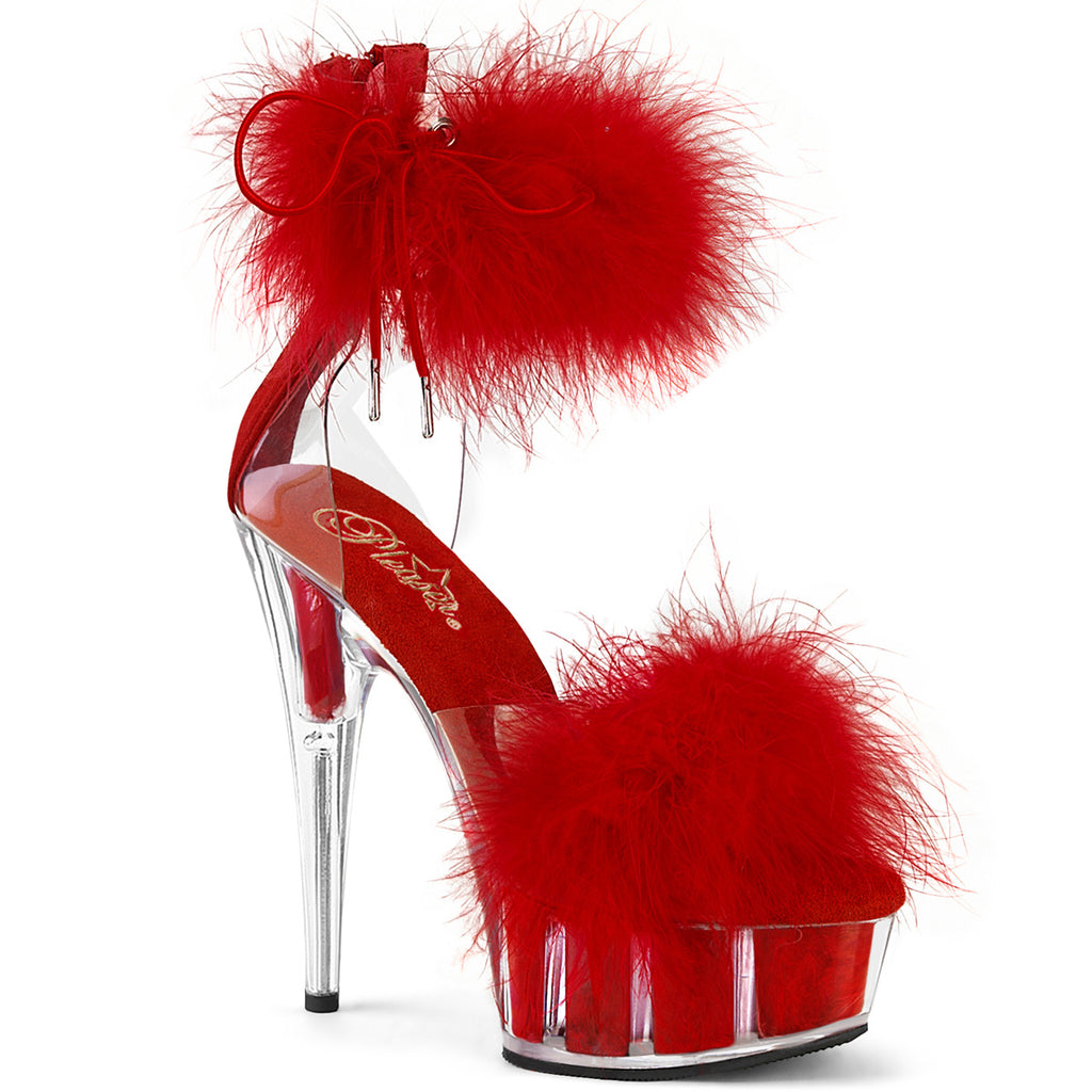 DELIGHT-624F - Clear-Red Marabou Fur Heels