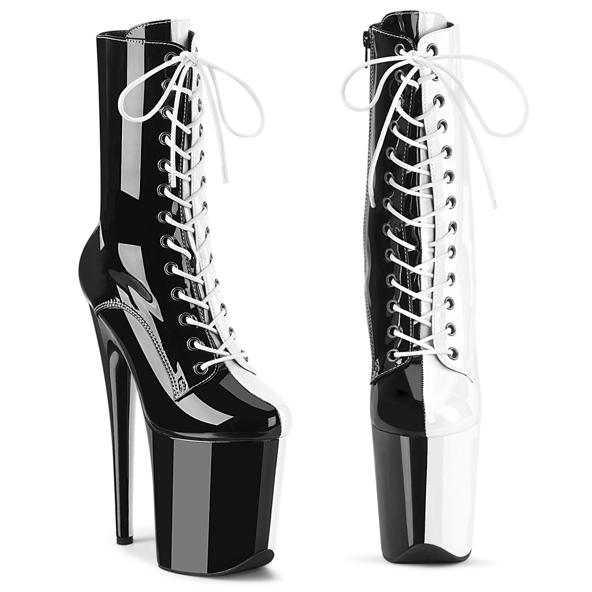 FLAMINGO-1040TT - Black-White Patent Boots
