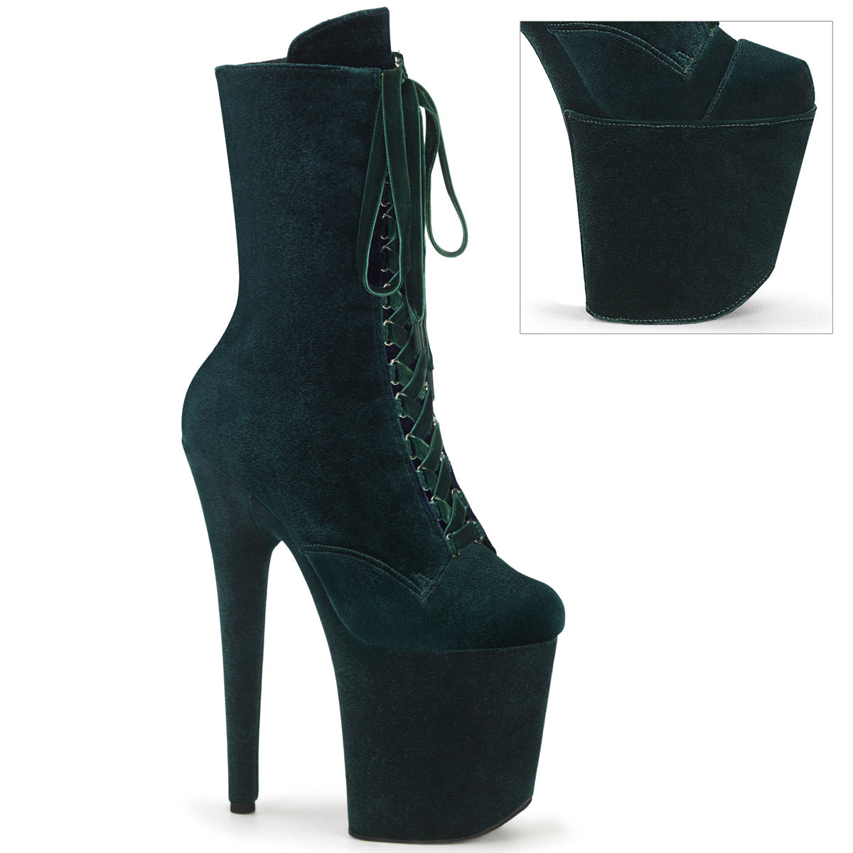 FLAMINGO-1045VEL - Emerald Green Velvet Boots w/ Matching Boot Protectors