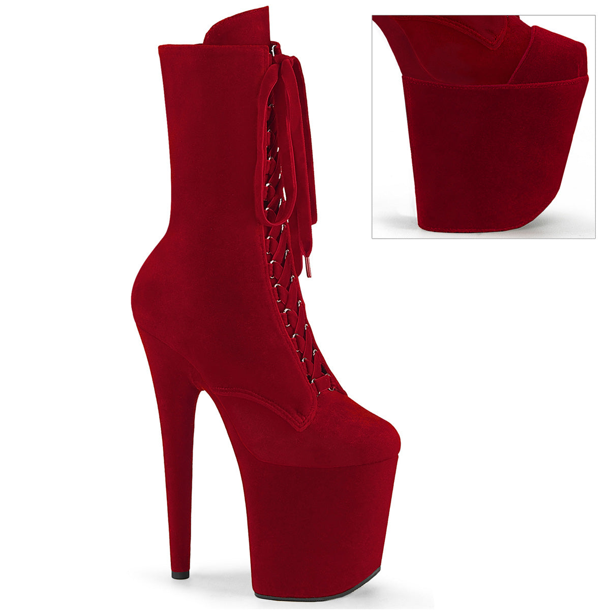 FLAMINGO-1045VEL - Red Velvet Boots w/ Matching Boot Protectors