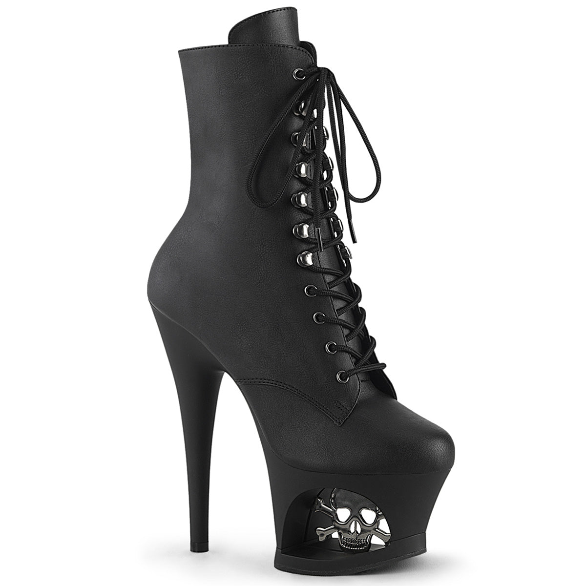 MOON-1020SK - Black Faux Leather-Pewter Boots
