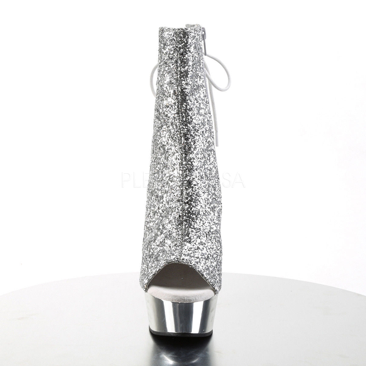 PLEASER Delight-1018G Silver Glitter Chrome Dancer Showgirl Platform 6" Boots - A Shoe Addiction