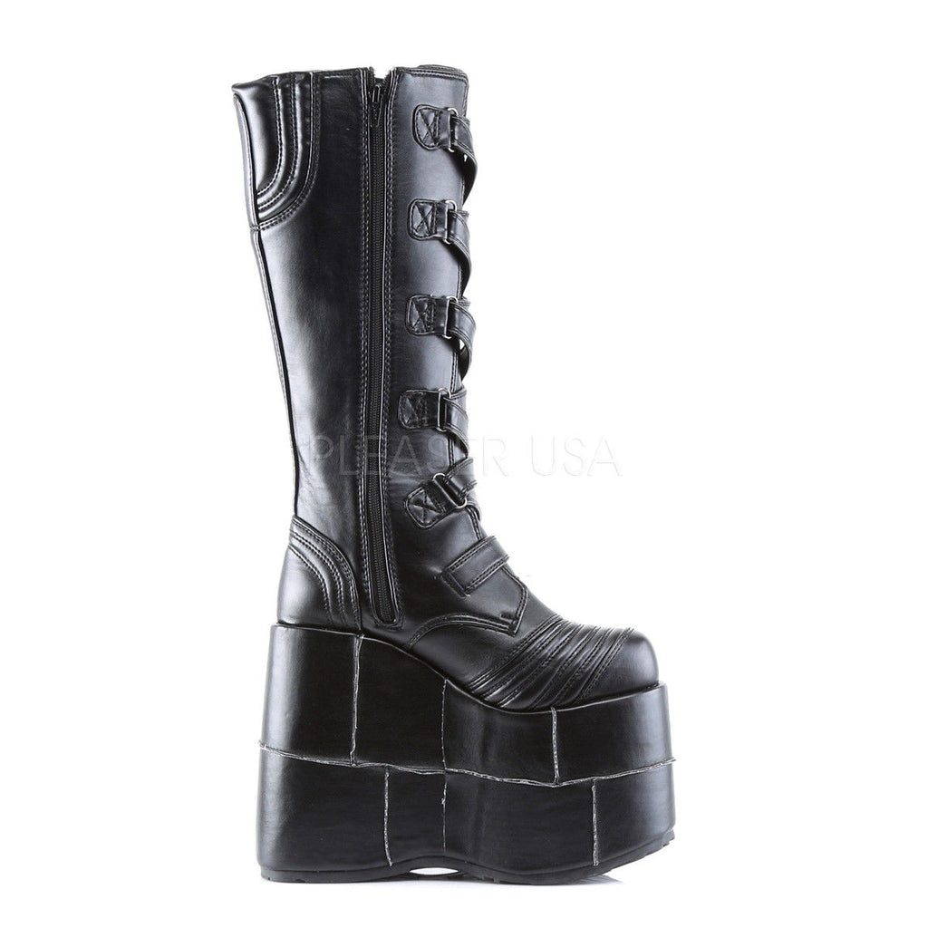 DEMONIA Stack-308 Men's Unisex Goth Punk Cyber Zig Zag Straps 7" Platform Boots - A Shoe Addiction