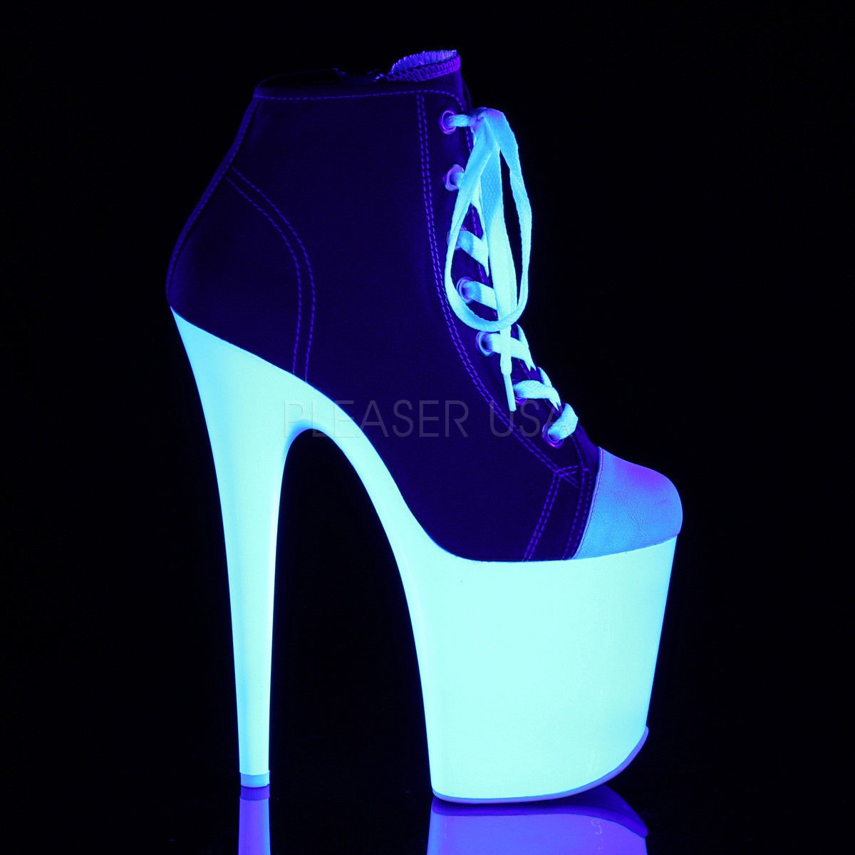 PLEASER Flamingo-800SK-02 Neon UV Reactive Canvas Platform Sneaker Boots 8" Heel - A Shoe Addiction