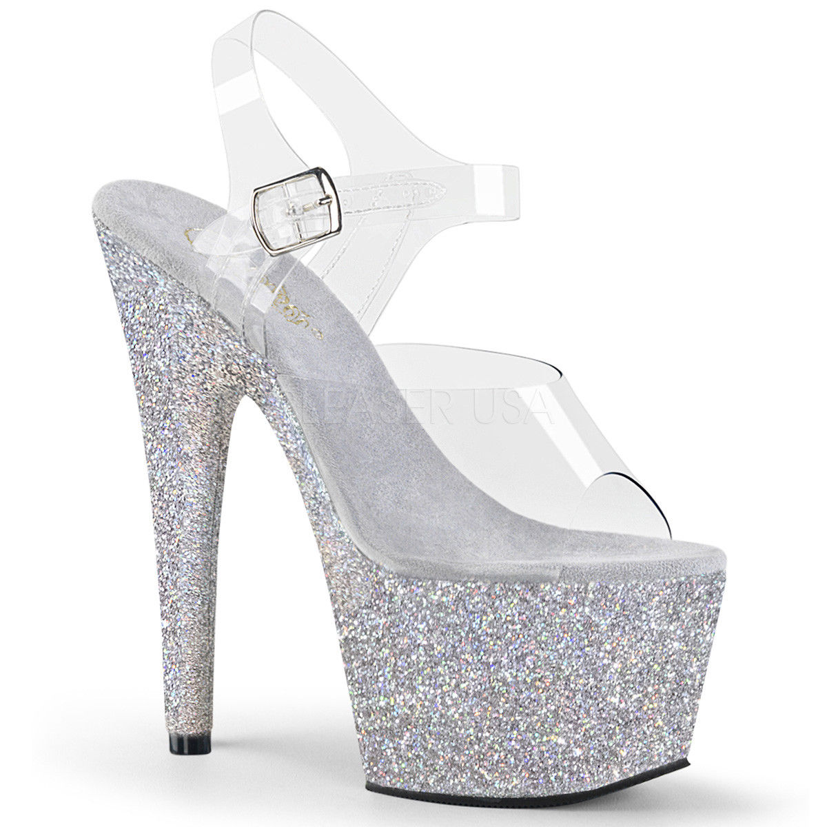 PLEASER Adore-708HMG Holographic Mini Glitter 7" Stripper Club Platforms Heels - A Shoe Addiction