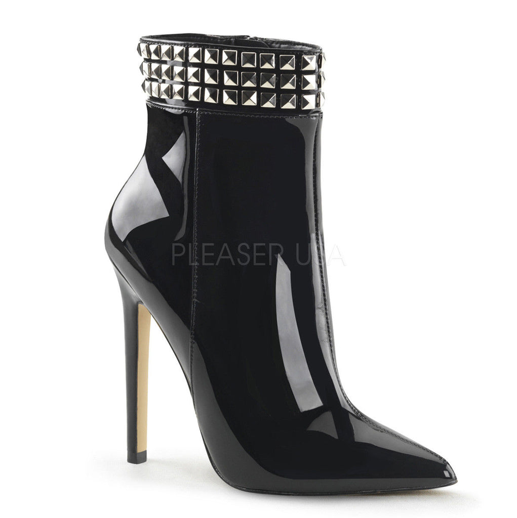 PLEASER Sexy-1006 Black Patent Sexy Club Studded Ankle Boots Stiletto High Heels - A Shoe Addiction