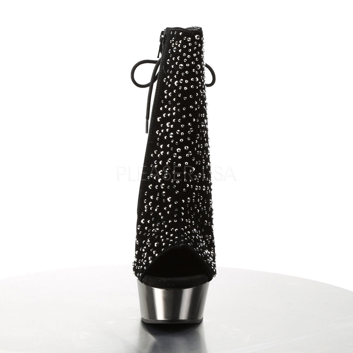 PLEASER Delight-1018RS Velvet Rhinestone Pewter Chrome Club Platform Ankle Boots - A Shoe Addiction