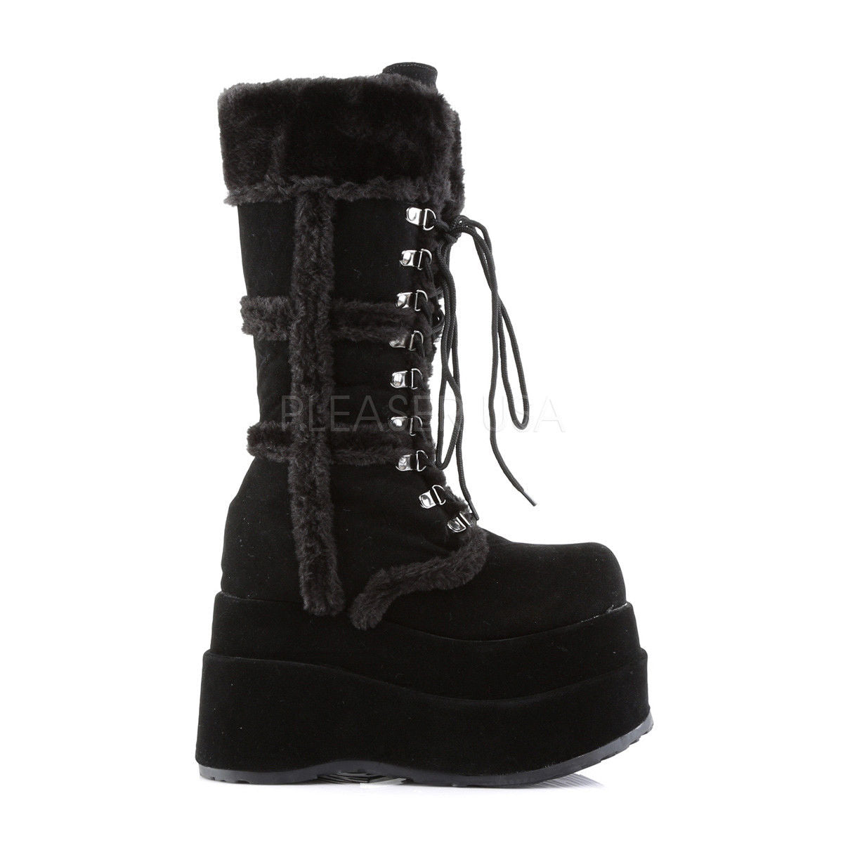 DEMONIA Bear-202 Black Vegan Suede Goth Barbarian Viking Cosplay Winter Boots - A Shoe Addiction