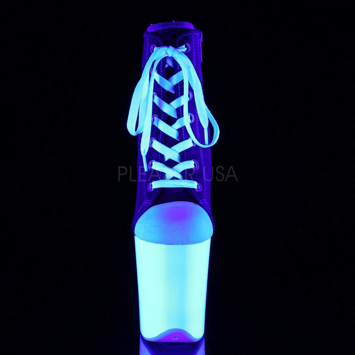 PLEASER Flamingo-800SK-02 Neon UV Reactive Canvas Platform Sneaker Boots 8" Heel - A Shoe Addiction