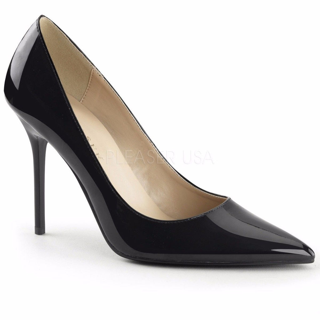 PLEASER Classique-20 Black Nude White Patent Pumps Heels Large Plus Sizes 5-16 - A Shoe Addiction