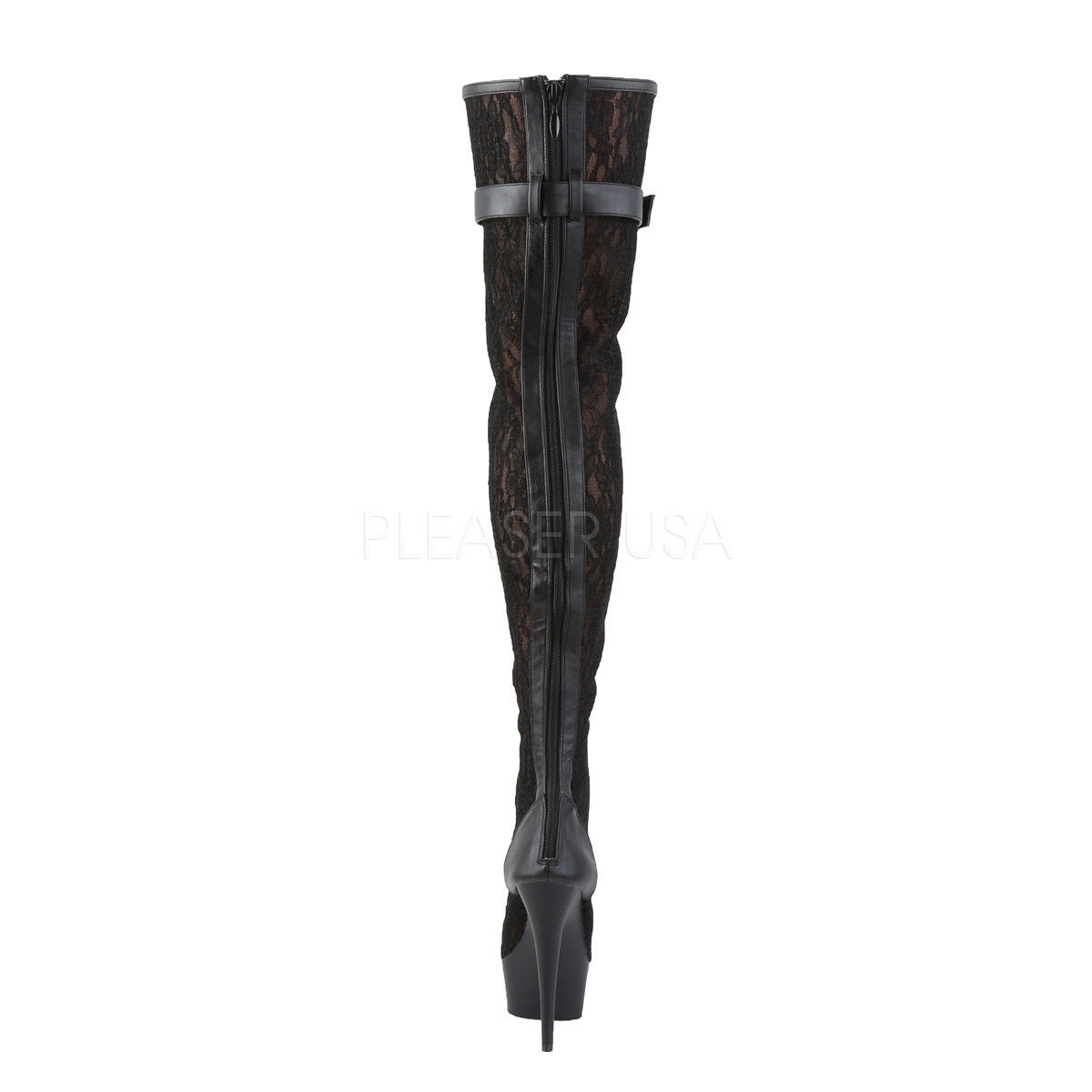 PLEASER Delight-3025ML Sexy Goth Black Lace Appliqued Mesh 6" Thigh High Boots - A Shoe Addiction