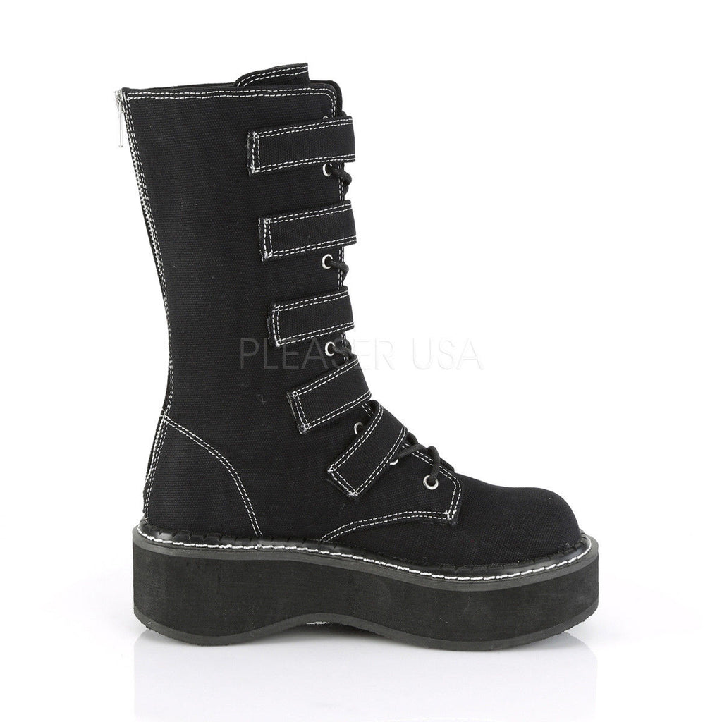 DEMONIA Emily-341 Women's Black Canvas Goth 5 Buckle 2" Platforms Mid Calf Boots - A Shoe Addiction