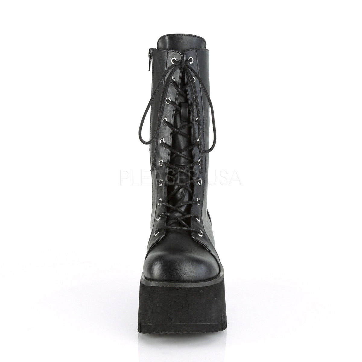 DEMONIA Ashes-105 Women's Lace Up Zip Chunky Thick Platform Heel Mid Calf Boots - A Shoe Addiction