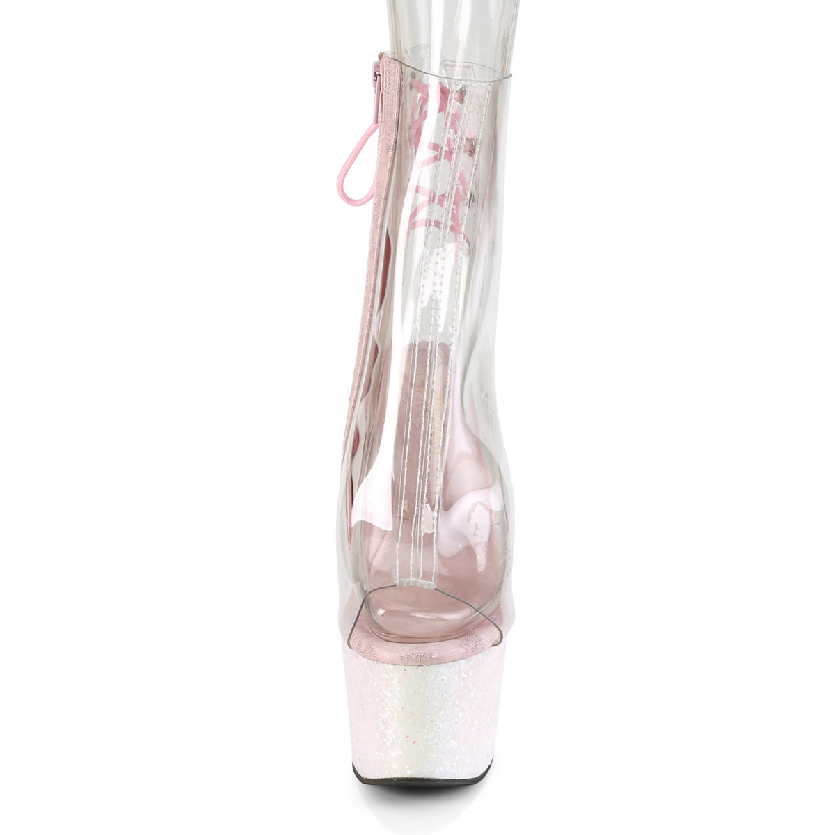 PLEASER Adore-1018C Clear Opal Glitter Dancer Open Toe Lace Up Back Calf 7" Boot - A Shoe Addiction