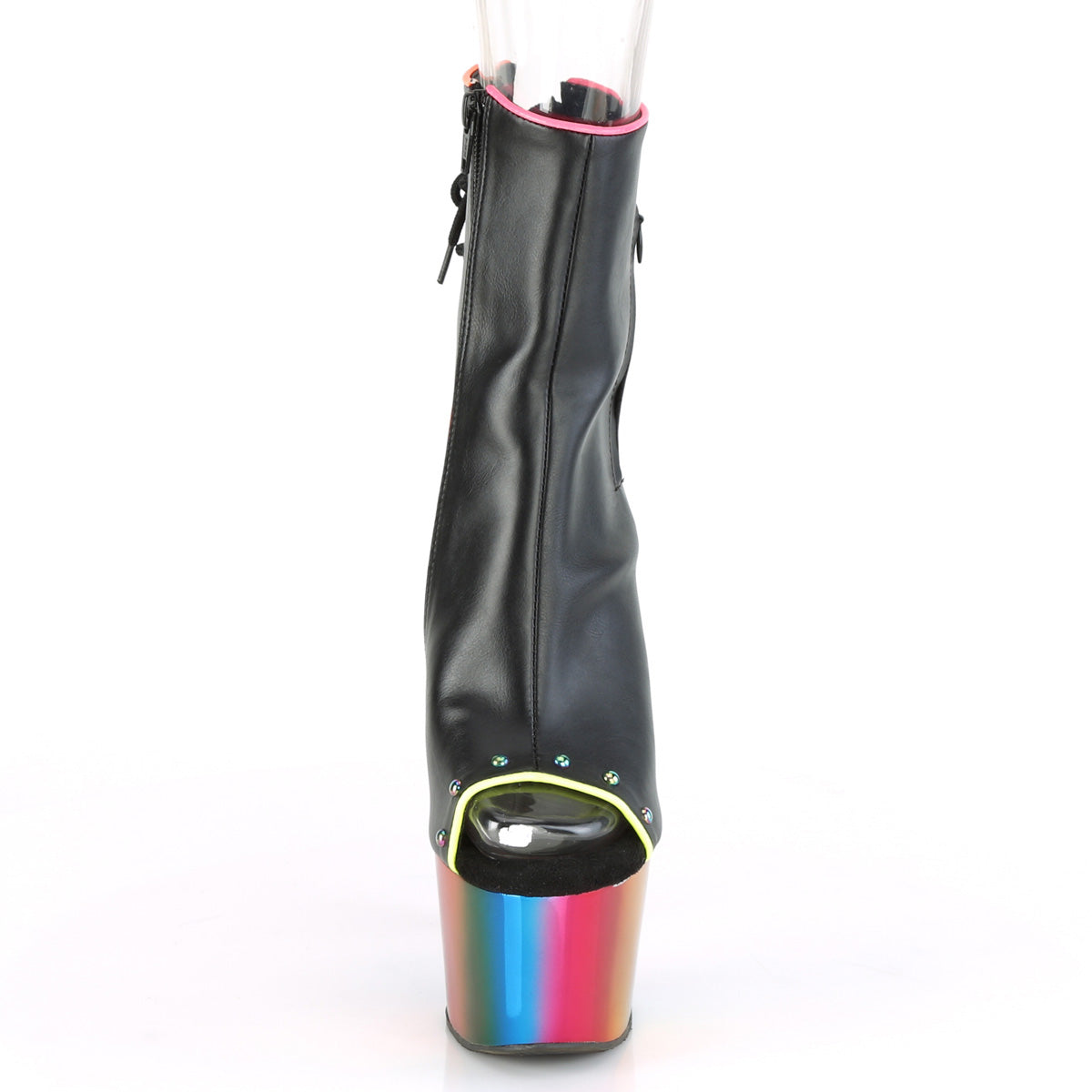 ADORE-1018RC-02 - Black Faux Leather/Rainbow Chrome