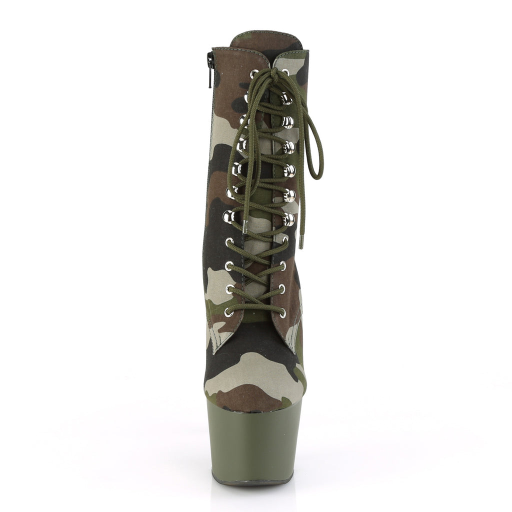 PLEASER Adore-1020CAMO Green Camouflage Pole Dance Ankle Calf 7" Platform Boots - A Shoe Addiction