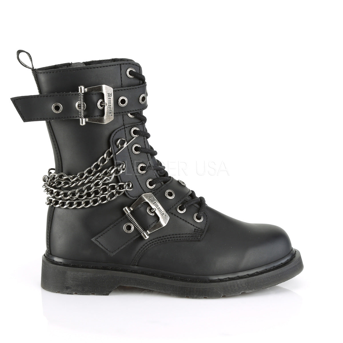 DEMONIA Bolt-250 Vegan Leather Mens Unisex Goth Rocker Biker Combat Boots - A Shoe Addiction