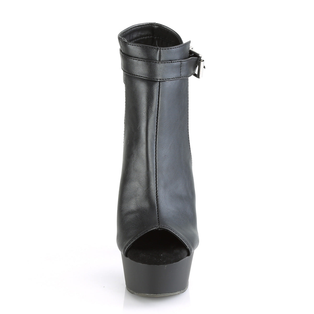 PLEASER Delight-600-10 Black Faux Leather Cut Out Exotic Club 6" Booties Heels - A Shoe Addiction