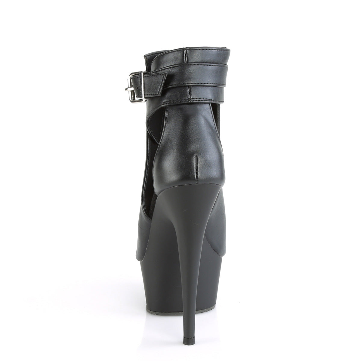 PLEASER Delight-600-10 Black Faux Leather Cut Out Exotic Club 6" Booties Heels - A Shoe Addiction