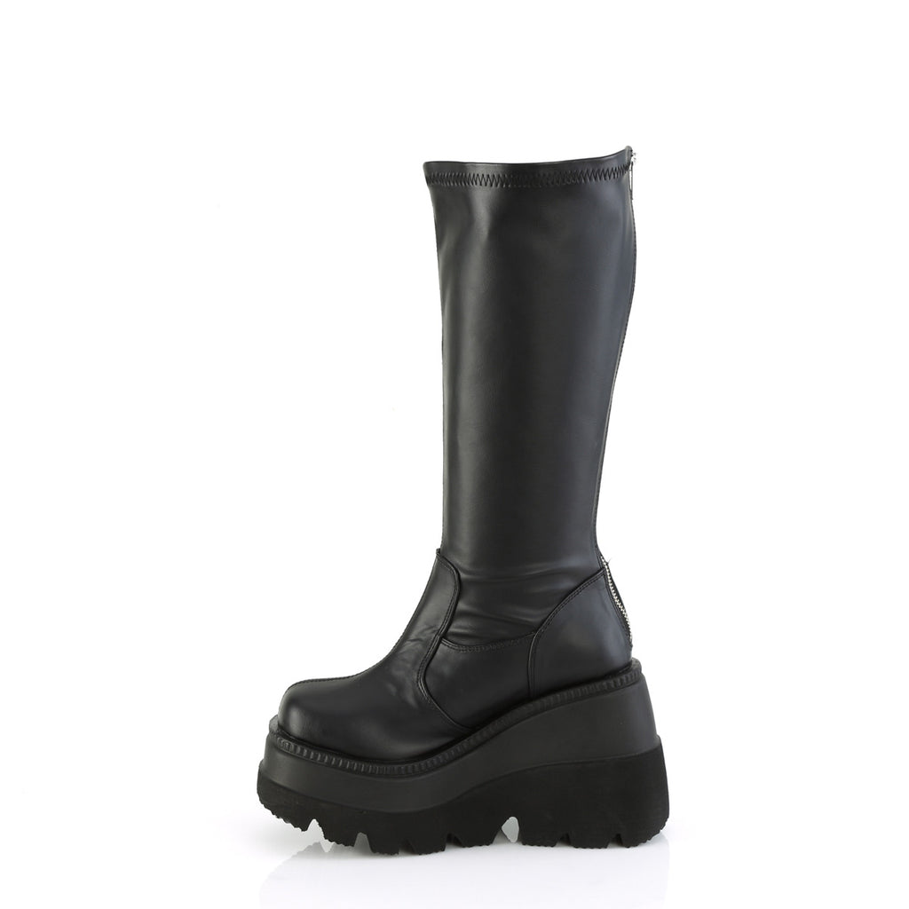 SHAKER-65WC - Black Stretch Vegan Leather Wide Calf Boots