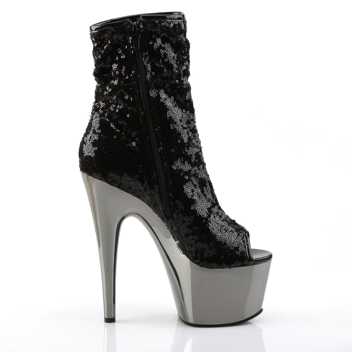 ADORE-1008SQ - Black Sequins/Dark Pewter Chrome Boots