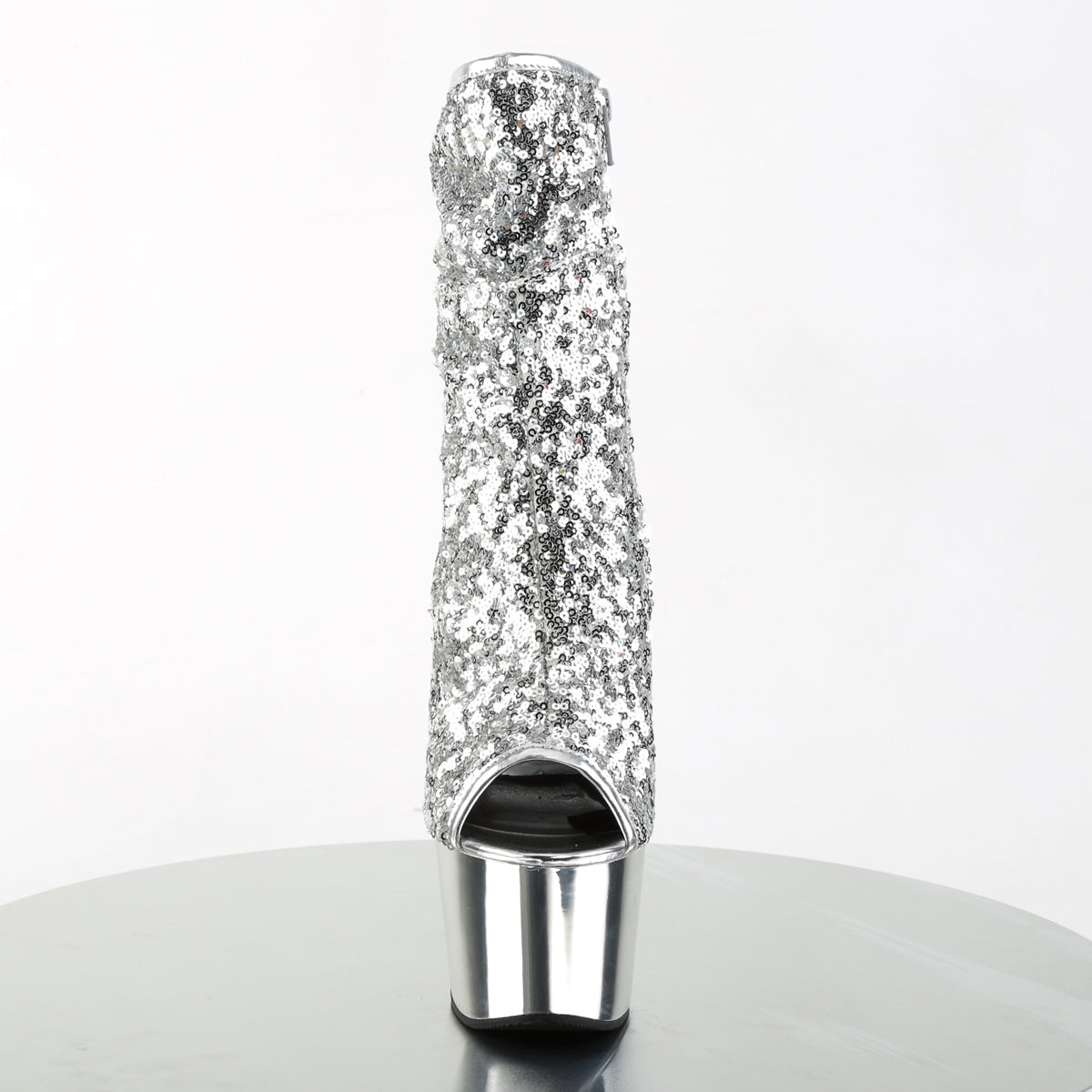 ADORE-1008SQ - Silver Sequins/Chrome Boots