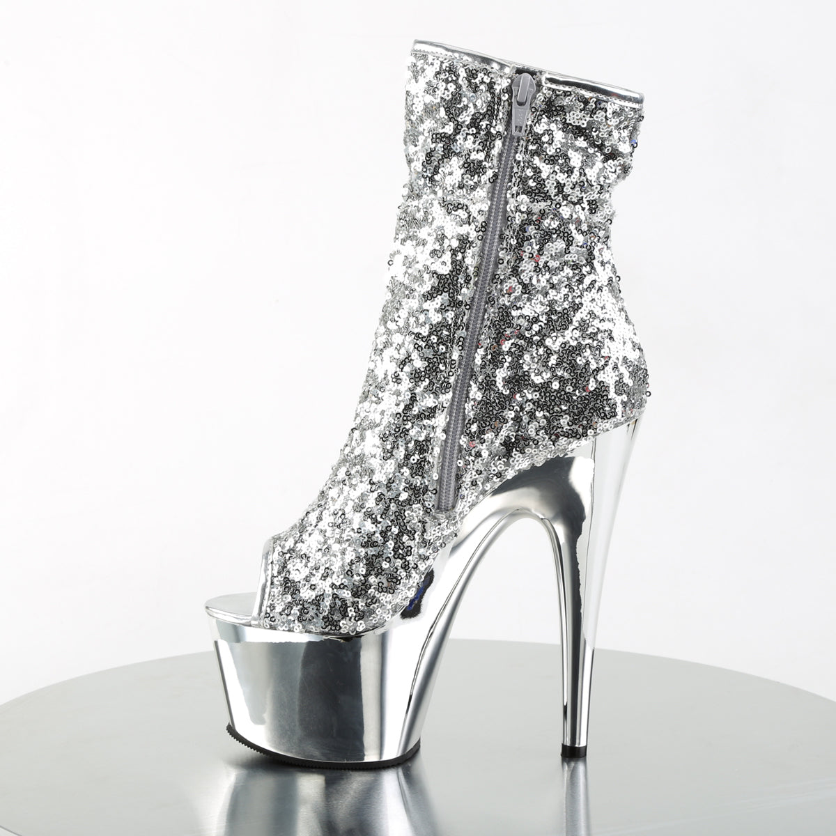 ADORE-1008SQ - Silver Sequins/Chrome Boots