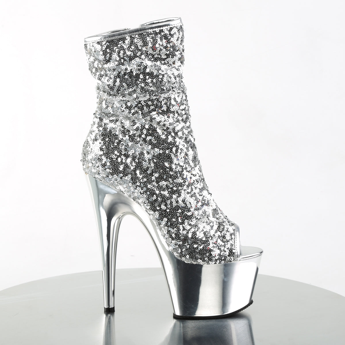 ADORE-1008SQ - Silver Sequins/Chrome Boots