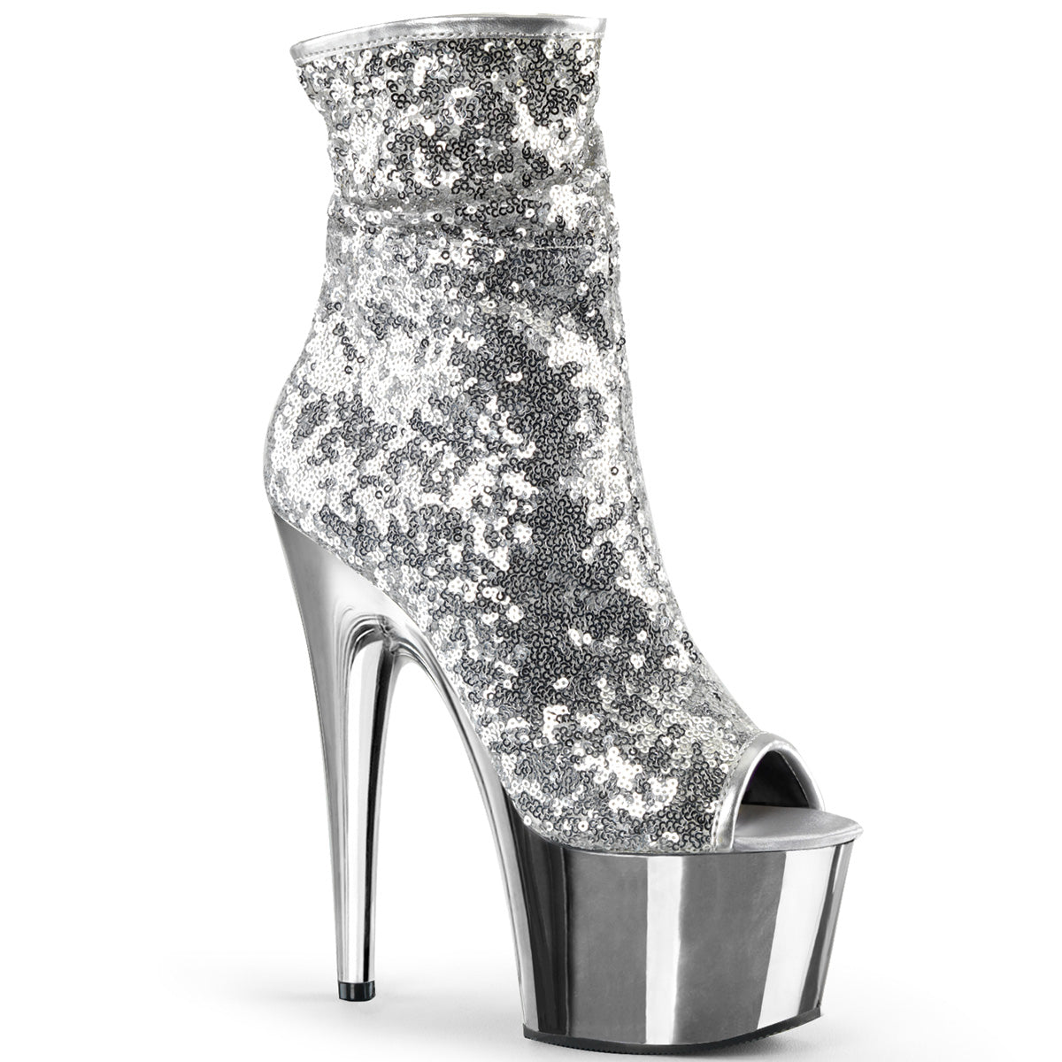 ADORE-1008SQ - Silver Sequins/Chrome Boots