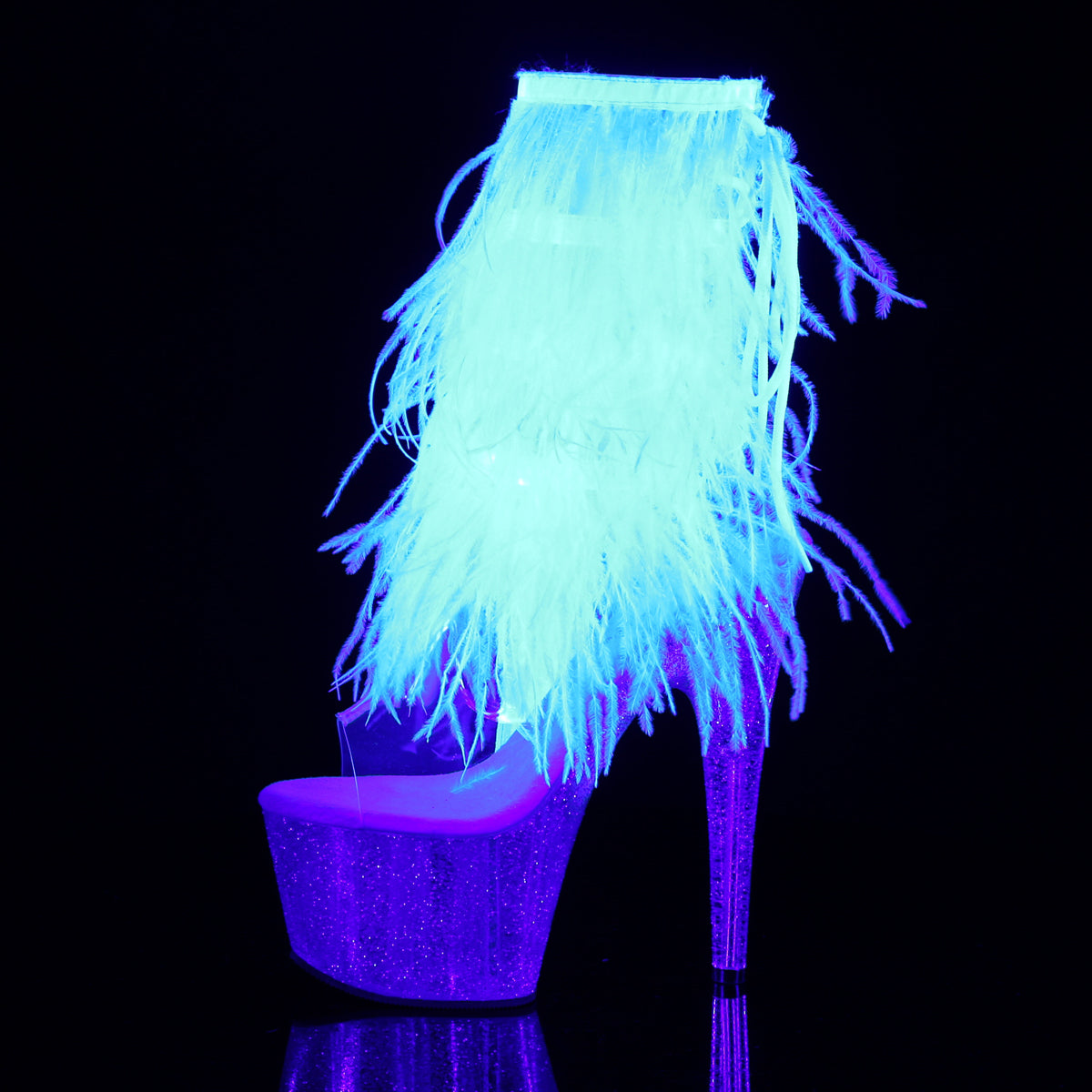 ADORE-1017MFF - Clear-White Marabou/Glitter Boots - A Shoe Addiction Australia