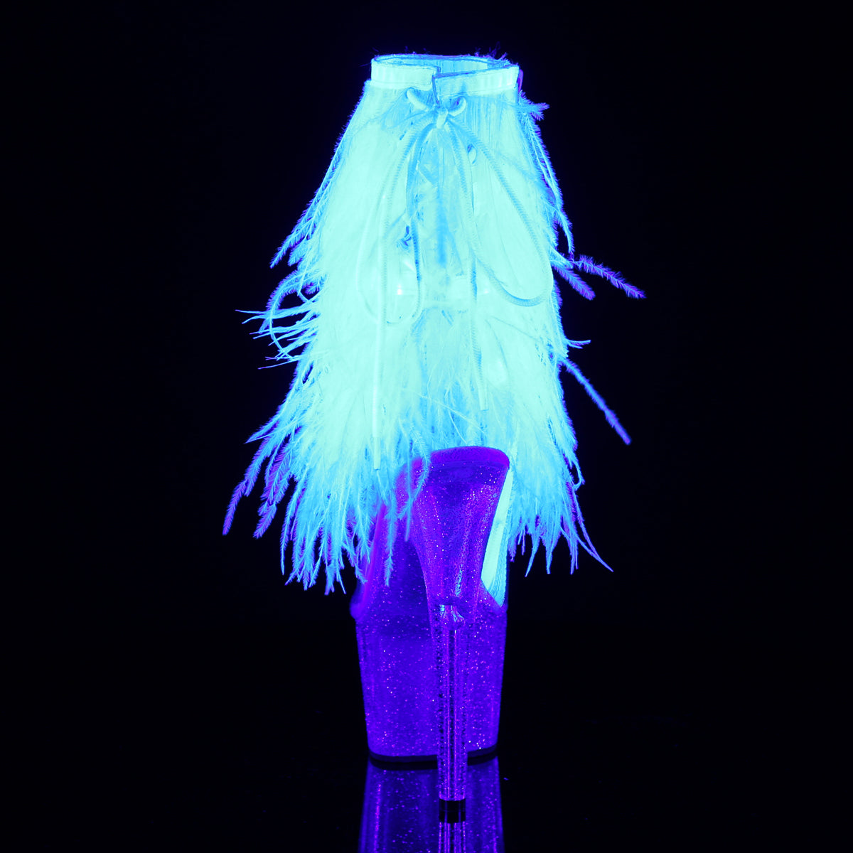 ADORE-1017MFF - Clear-White Marabou/Glitter Boots - A Shoe Addiction Australia