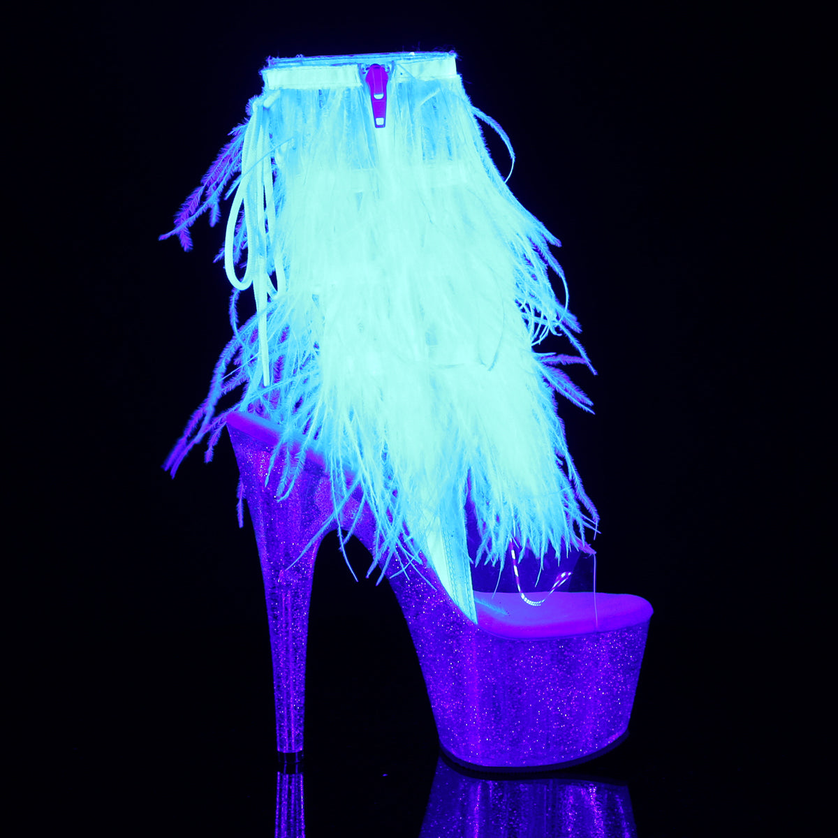 ADORE-1017MFF - Clear-White Marabou/Glitter Boots - A Shoe Addiction Australia