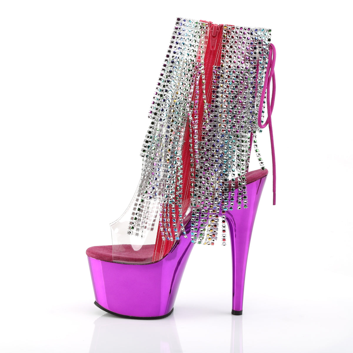 ADORE-1017RSF - Clear-Multi/Fuchsia Chrome Boots
