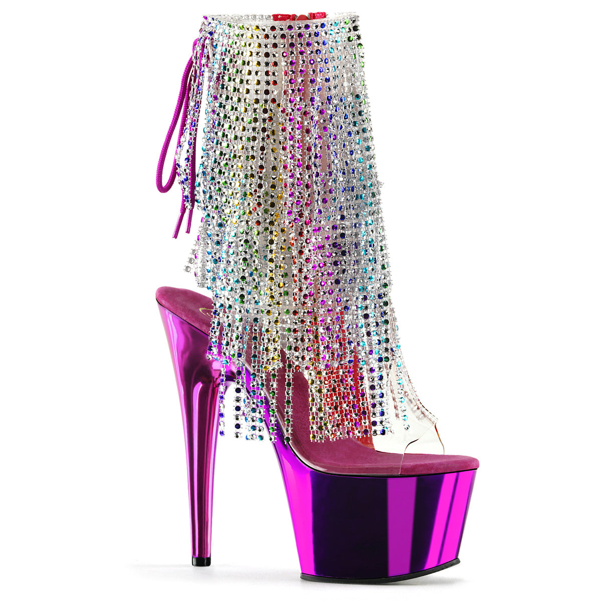 ADORE-1017RSF - Clear-Multi/Fuchsia Chrome Boots
