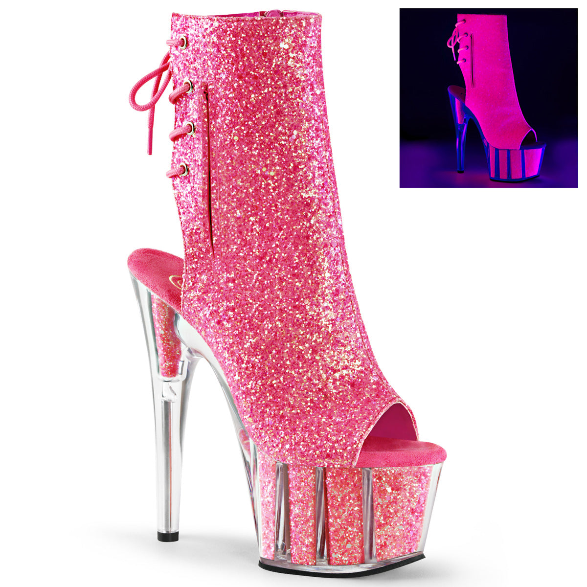 ADORE-1018G - Neon Pink Glitter Boots
